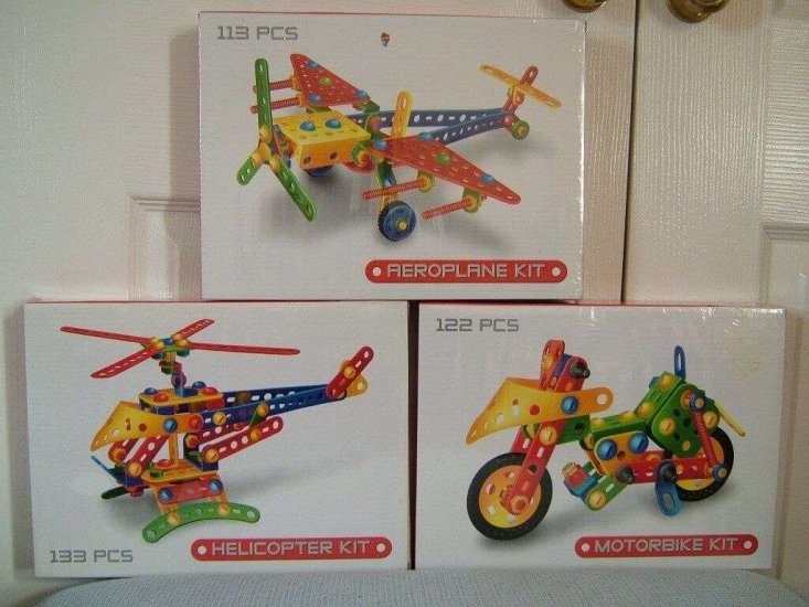 3 x Plastic Construction / Gadget Kits - Plane - Motorbike - Click Image to Close